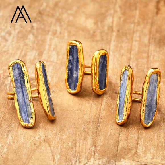 Blue Kayanite Gold Plated Natural Gem Ring - Picture 3 of 6